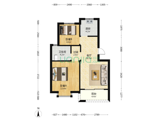田合园 2室1厅1卫 64平方