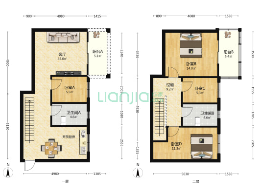 三元湾 4室1厅2卫 118平方