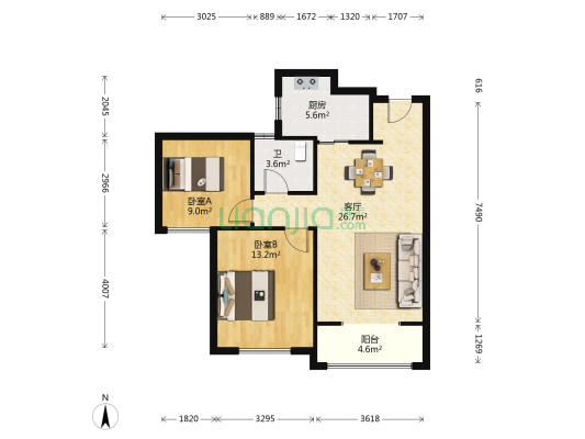 金色阳光 2室1厅1卫 86平方