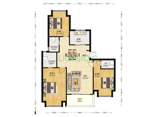 绿地西水东(W公馆) 3室1厅3卫 144平方