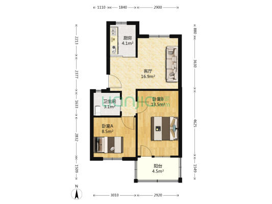 金地小区 2室1厅1卫 63平方