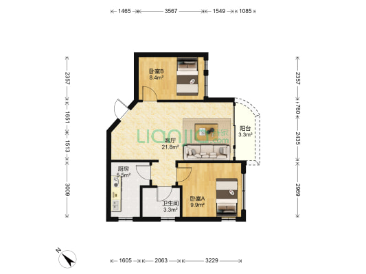 帝都花园三期 2室1厅1卫 70平方