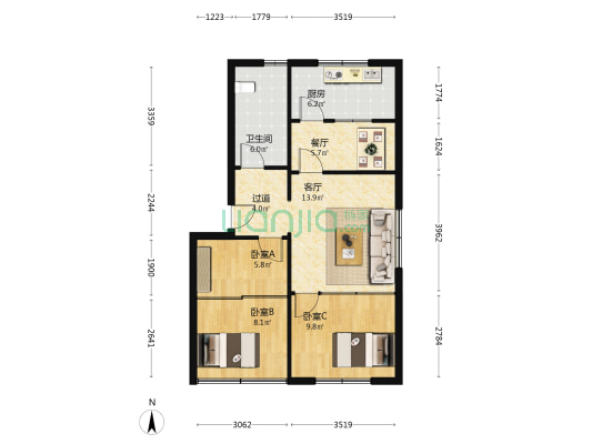 邮电局家属楼(水灵山路) 3室2厅1卫 70平方