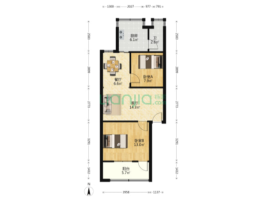 望月湖小区八片区 2室2厅1卫 59平方
