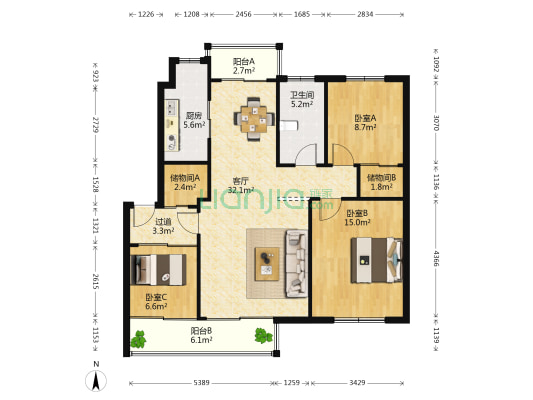 赛维拉假日花园 3室1厅1卫 98平方