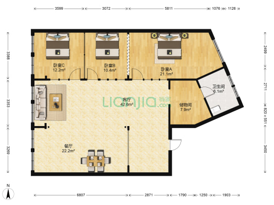 华都公寓 3室2厅1卫 153平方