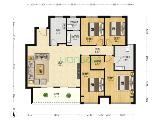 招商公园1872雍景城二号院 4室1厅3卫 142平方