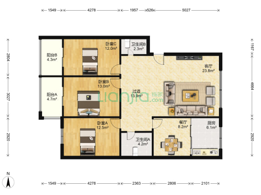 桃苑御景新城 3室2厅2卫 122平方