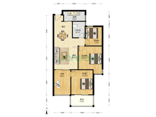 东方威尼斯 4室1厅1卫 98平方