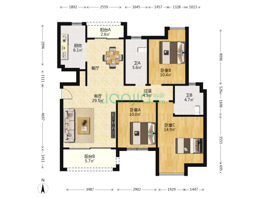 华发依山郡一期 3室1厅2卫 111平方
