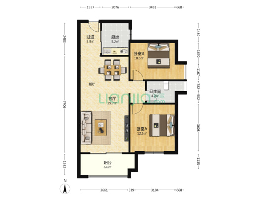 临港新城二期保障性安居工程A地块 2室1厅1卫 100平方