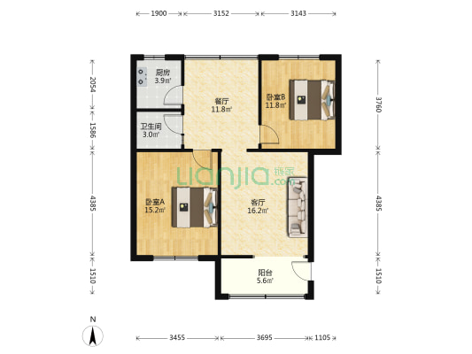 老西街122号 2室2厅1卫 77平方