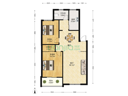 武汉工贸职业学院教工住宅 2室1厅1卫 98平方