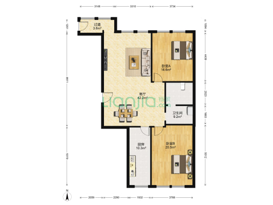 顶佳金领地 2室1厅1卫 140平方