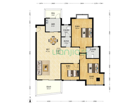 丹枫庭院 3室1厅3卫 150平方