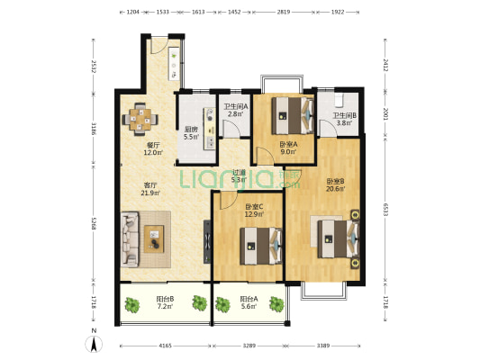 广西储备物资管理局九三一处生活区 3室2厅2卫 105平方