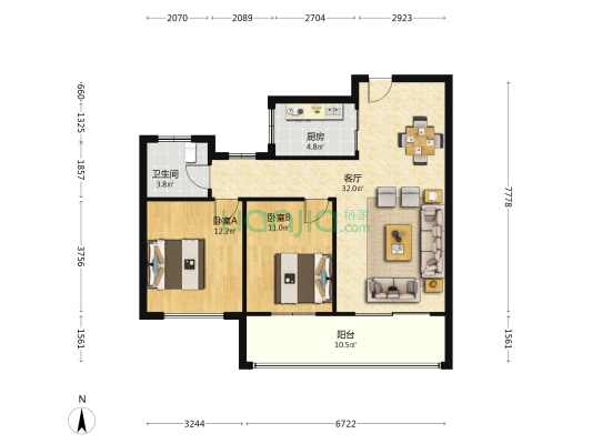 香榭丽花园 2室1厅1卫 96平方