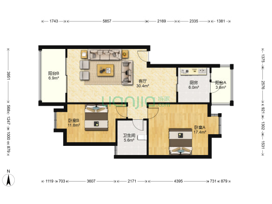 双江大院 2室1厅1卫 90平方