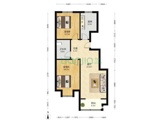 城市印象 2室1厅1卫 93平方