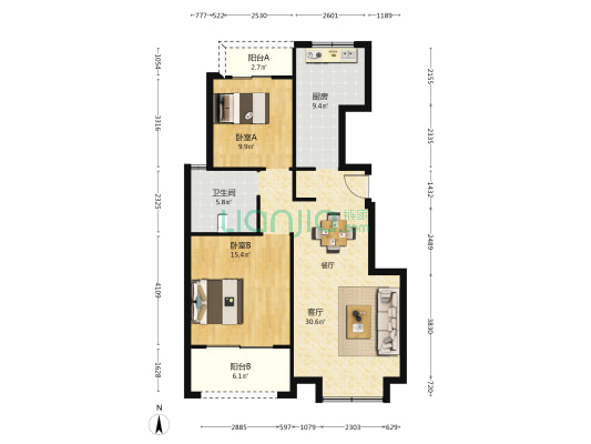 智汇佳苑 2室1厅1卫 100平方