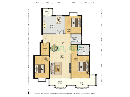 河畔明珠 3室1厅2卫 142平方