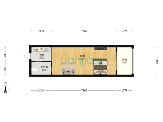 水岸椰风 1室0厅1卫 55平方