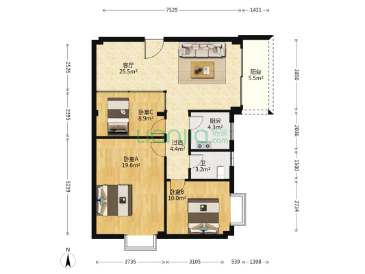 泰安路63号 3室1厅1卫 105平方