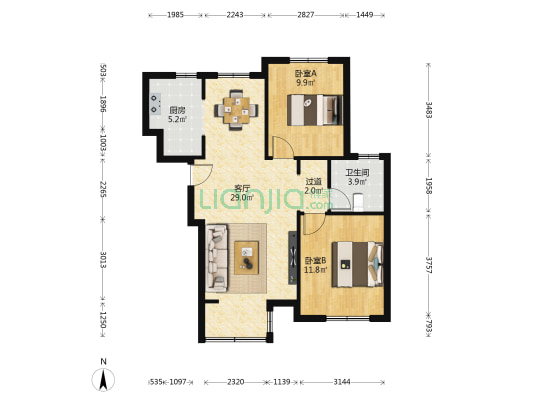 四季花园 2室1厅1卫 88平方