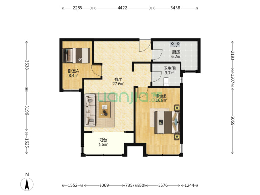 北部新城西区 2室1厅1卫 89平方