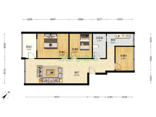 嘉润路16号 3室1厅1卫 87平方