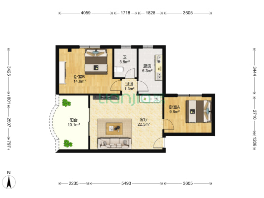 毅宏公寓 2室1厅1卫 82平方