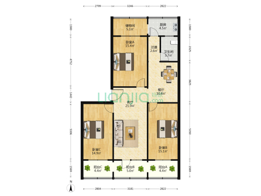 省岗南水库管理局 3室2厅1卫 126平方