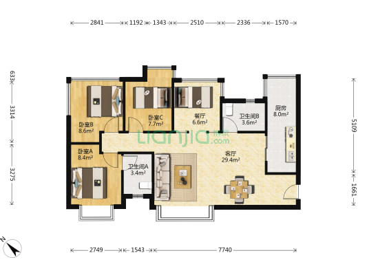 融创凯旋东岸 3室2厅2卫 98平方