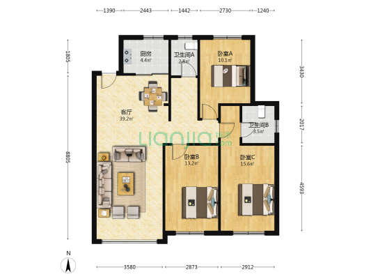 凯利悦 3室1厅2卫 125平方