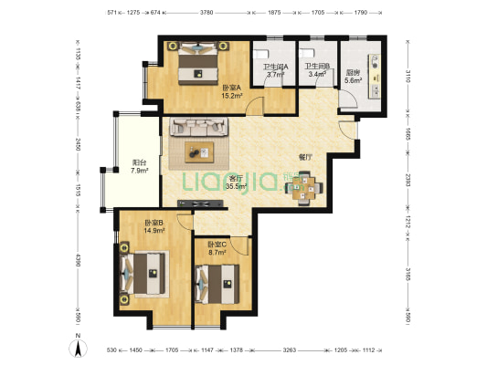 祯祥宝库 3室1厅2卫 119平方