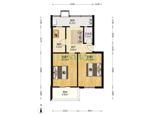 武珞路三巷 2室2厅1卫 62平方
