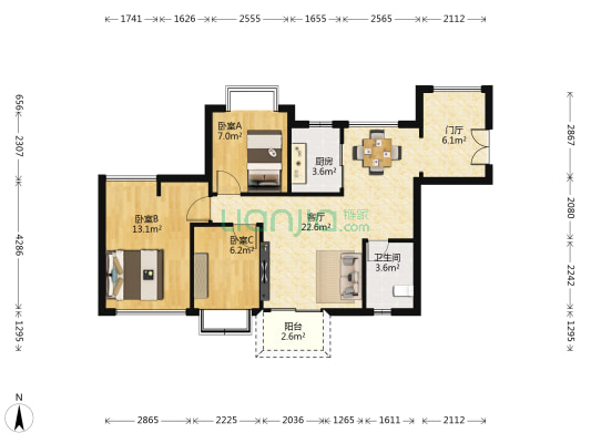 翠枫豪园二期 3室1厅1卫 81平方