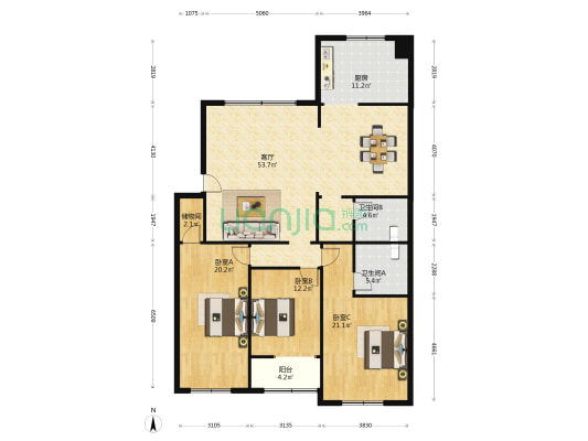 人事局宿舍 3室1厅2卫 159平方