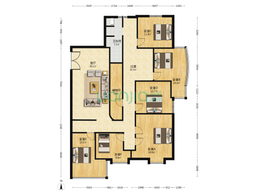 中建大厦 6室1厅1卫 197平方