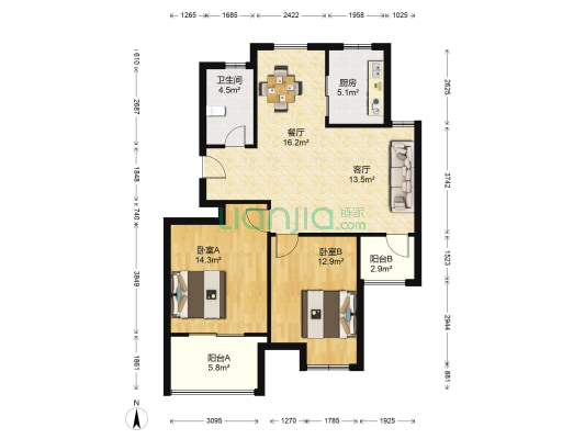 诚恒世嘉 2室2厅1卫 94平方