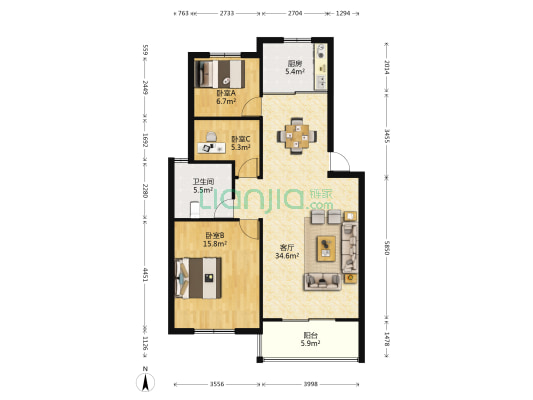 金桂院 3室1厅1卫 95平方