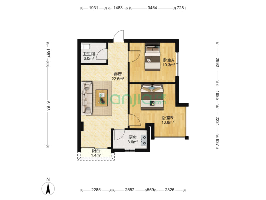 和安商都小区 2室1厅1卫 69平方