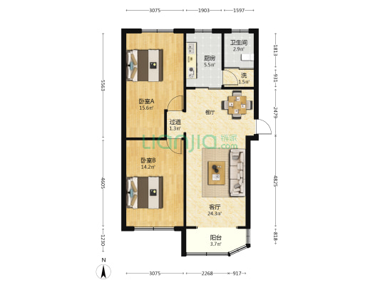 桃园坊 2室1厅1卫 85平方