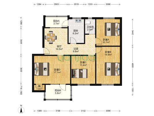 玉马社区 4室1厅1卫 110平方