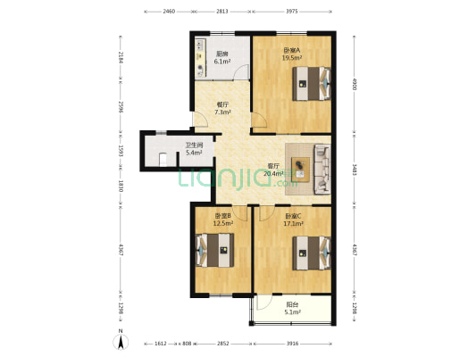 市民新村北街2号院 3室2厅1卫 113平方