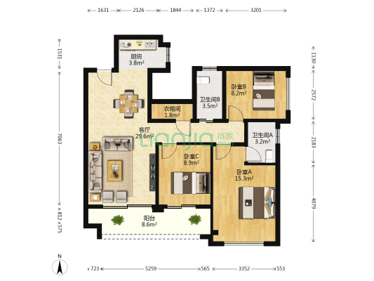 新安厦•西宸源著 3室1厅2卫 114平方