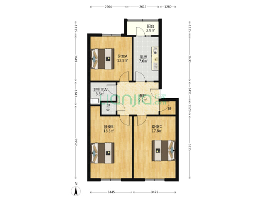 省保进出口公司家属院 3室1厅2卫 62平方