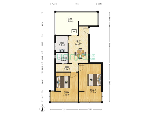 白泽弄 2室1厅1卫 59平方