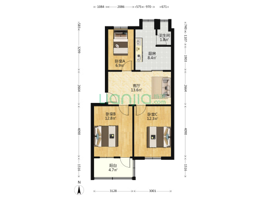 湖南省饲料公司宿舍 3室1厅1卫 73平方