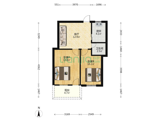 湖东路151号卫生厅单位宿舍 2室1厅1卫 65平方